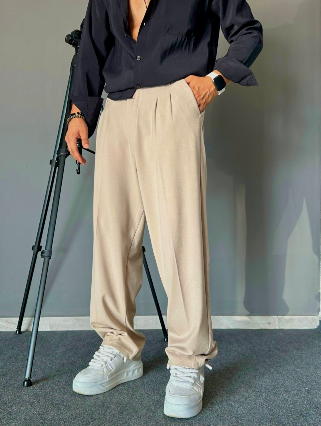 Beige baggy korean pants