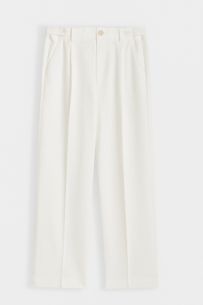 Cream white adjustable straight fit pants