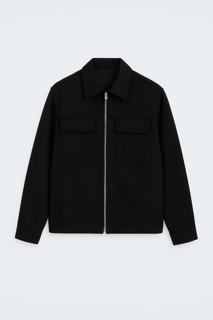 Black fleece jacket with cargo pockets