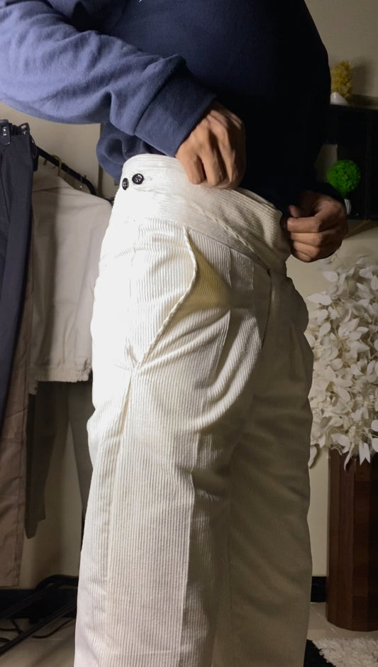 Off white corduroy gurkha pants straight fit.