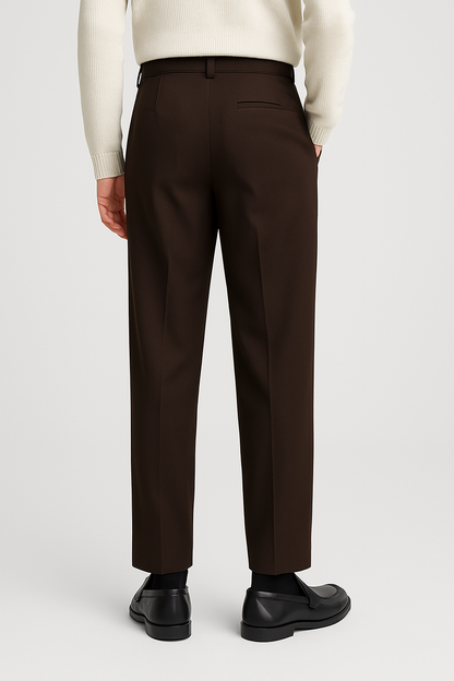 Brown straight fit pants invisible button