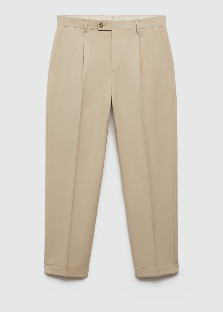Navy blue shirt with beige straight fit pants